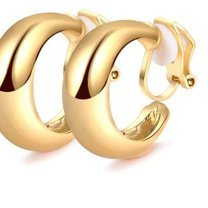 Authentic Smooth Clip On Earrings Non Pierced Minimalist Chunky C- Shaped Classic Hoop Ear Clips Temperament Jewelry