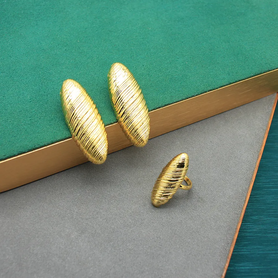 Authentic Brushed Finish Earring And Ring- Premium Minimalist Gold Jewelry