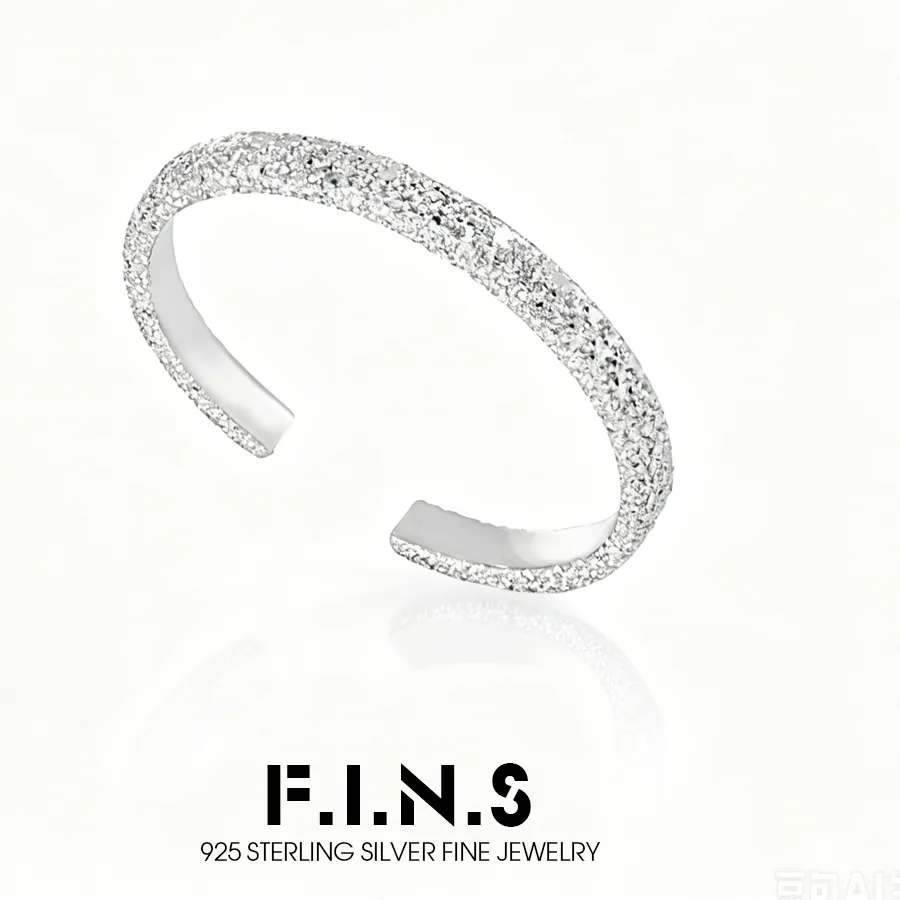 Authentic F.i.n.s Brushed Bling S925 Sterling Silver Finger Ring Matt- Finish Open Resizable Band Fine Jewelry