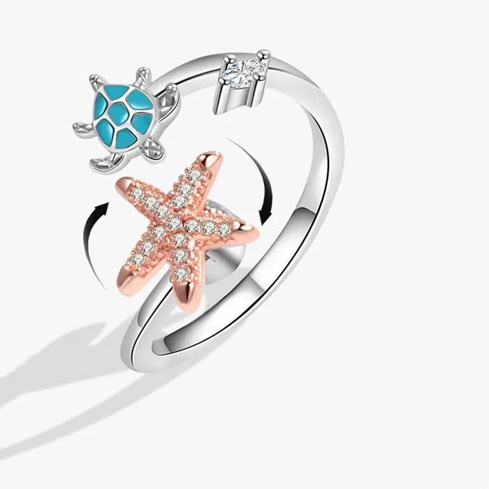 Authentic Boho Rotatable Anti Stress Starfish Spinner Ring Relief Anxiety Fidget Turtle Jewelry Girls Summer Rings Accessories