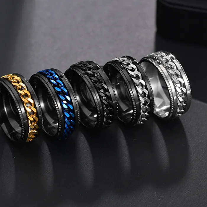 Authentic Cool Rotatable Ring Spinner Chain Punk Jewelry For