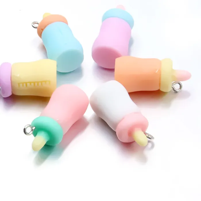 Authentic Six Baby Bottle Charms Of Playful Light Mini Resin Talismans For Handcrafted Jewelry