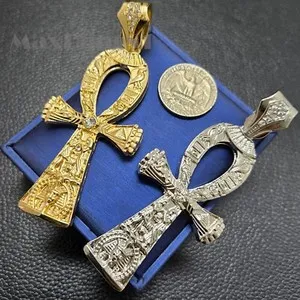 Authentic Large Ankh Cross King Tut Iced Egyptian Gold plated Cubic Zirconia Charm Pendant