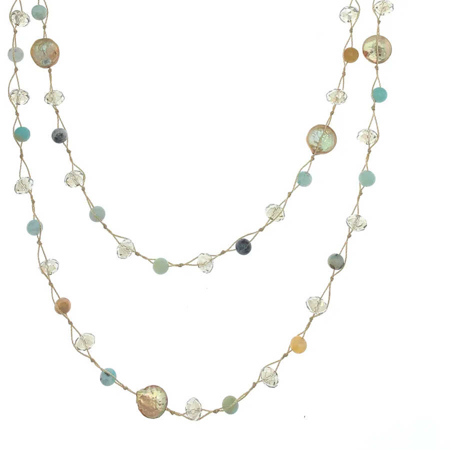 Authentic Amazonite Coin Pearl River Necklace 50 Inches