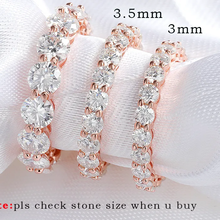 Authentic 3 3.5 5Mm D Color Vvs1 Full Moissanite Band Ring Pass Diamond Tester S925 Sterling Silver Rose Gold Plated Sparkling Fine Jewelry Anniversary