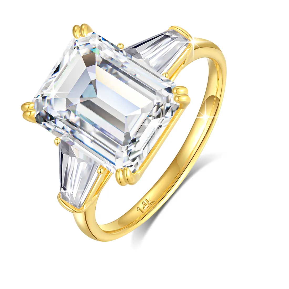 Authentic Radiant Luminescence Emerald Cut Moissanite Talisman In 14K Gold Plated Sterling Silver