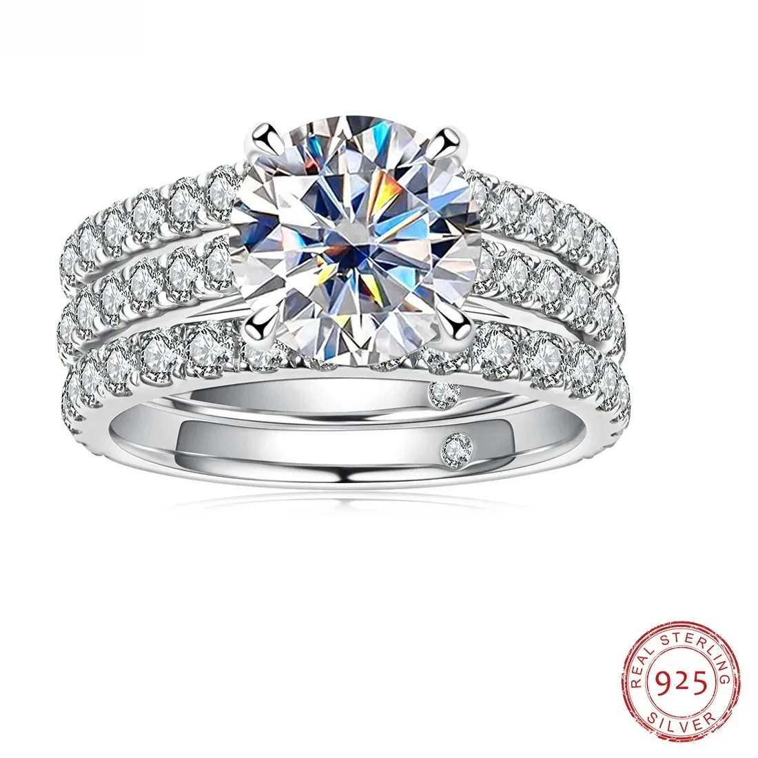 Authentic Eternal Vow Ring Moissanite Halo Sterling Silver Gold Plated Bridal Band