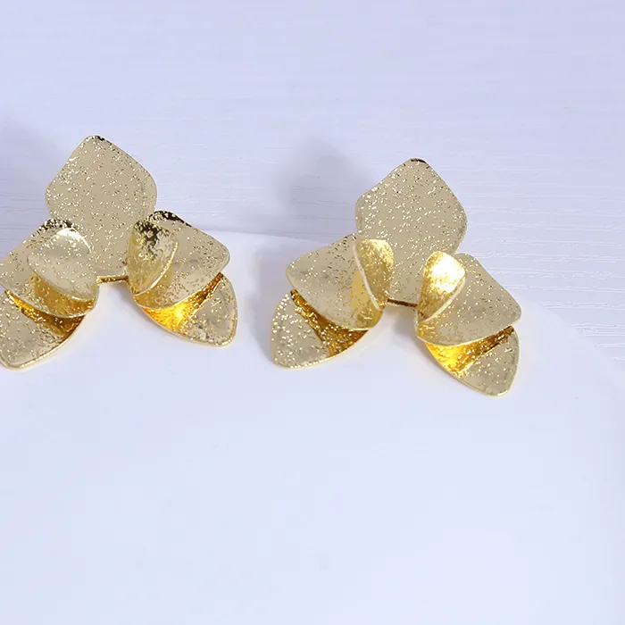 Authentic Golden Flower Stud Earrings Uneven Petals Big Earrings Jewelry