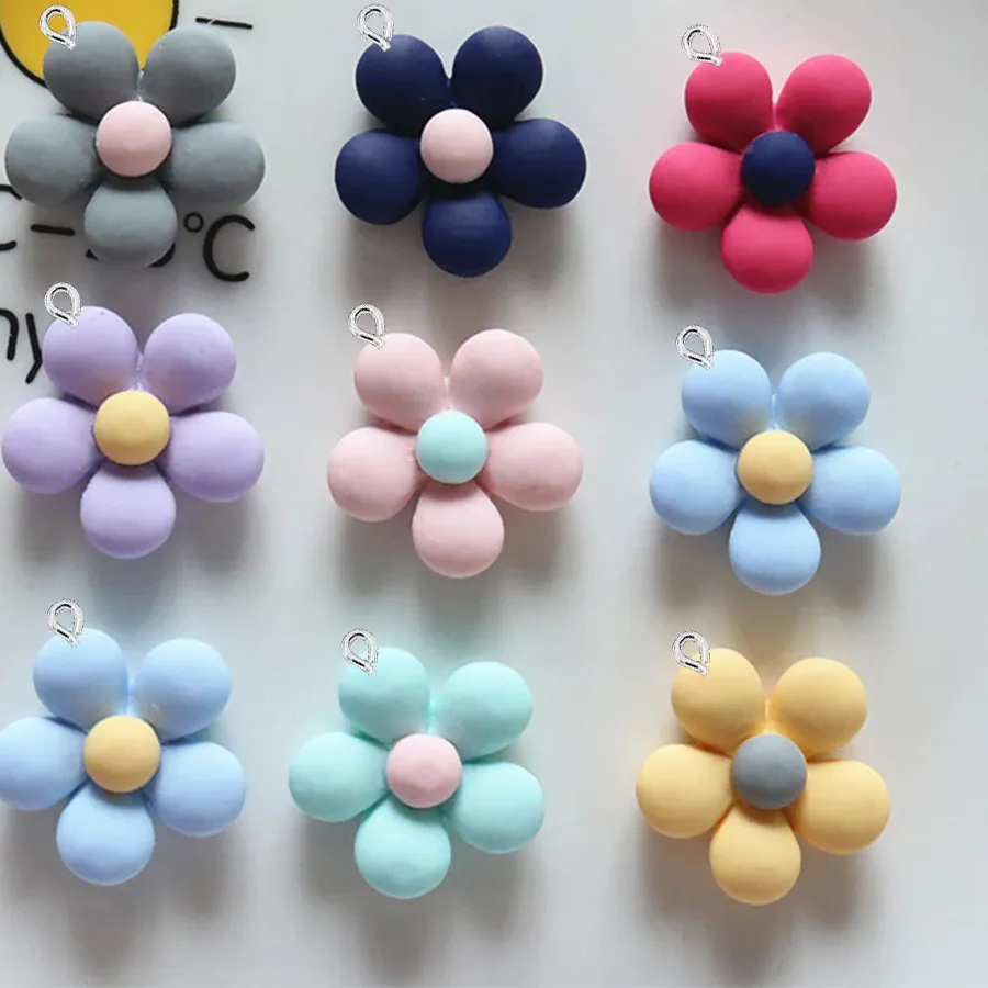 Authentic 10Pcs Matte Five Petal Flower Series Flat Back Charms For Earrings Bracelet Hairpin Diy Jewelry Pendants Decoration Accessories