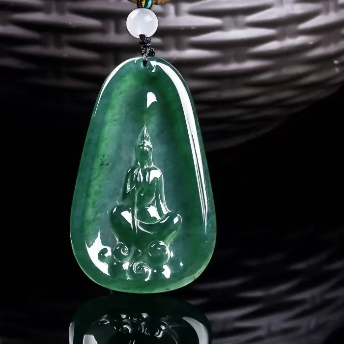 Authentic Natural Real Emerald Blue Water Buddha Pendant Myanmar Jadeite Necklace Jewelry Designer Certificate