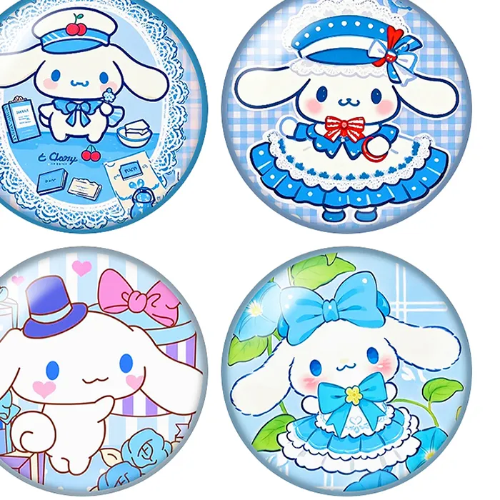 Authentic Big Ear Dog Cinnamoroll Blue Round 12Mm 18Mm 20Mm Photo Glass Cabochon Flat Back Making Findings For Keychain Jewelry