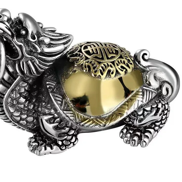 Authentic Divine Beast Dragon Head Turtle Body Pendant Amulet Accessories Blessing Gold Silver Collision Animal Necklace