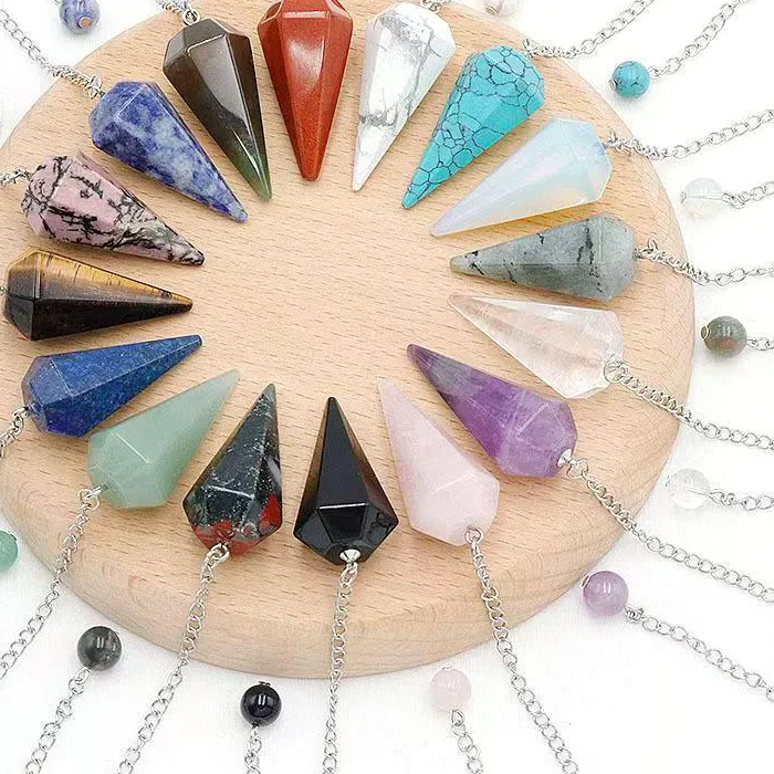 Authentic Natural Crystal Pendulum Divination Dowsing Reiki Stone Chakra Quartz Pendulums Hexagonal Pointed Gems Spiritual Pendant Pendulo