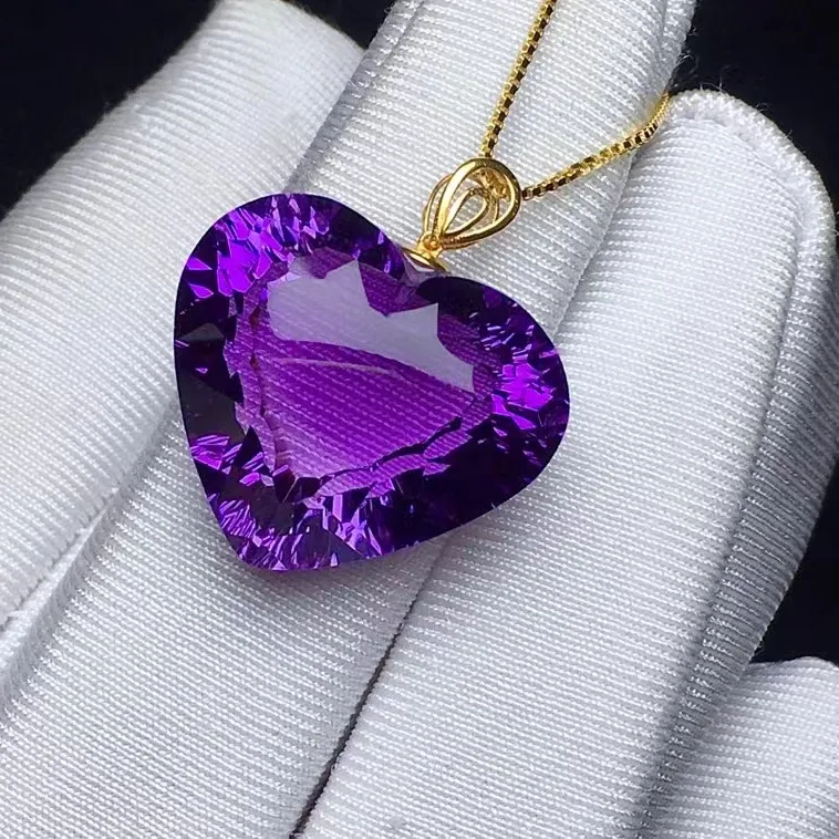 Authentic Natural Purple Amethyst Quartz Love Pendant Faceted 18.16.9Mm Amethyst Necklace Jewelry Aaaaa