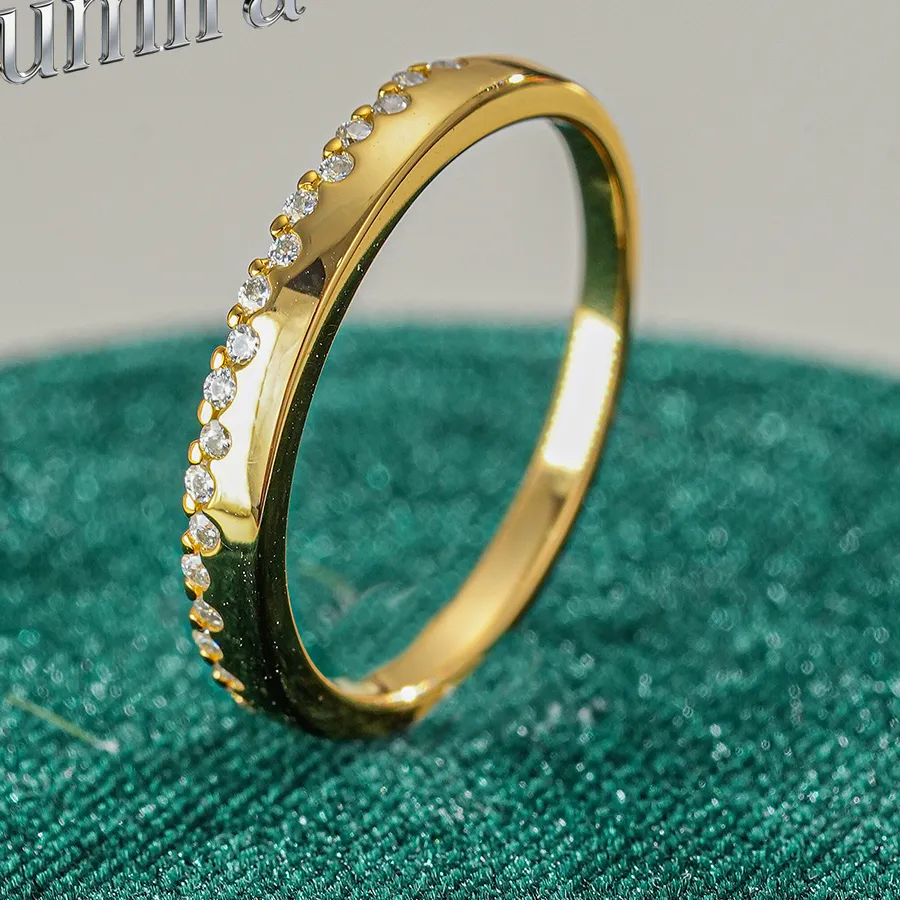 Authentic Lumira 18K Gold Ring With Inner And Outer Curved Facets With Moissanite Fine Jewelry