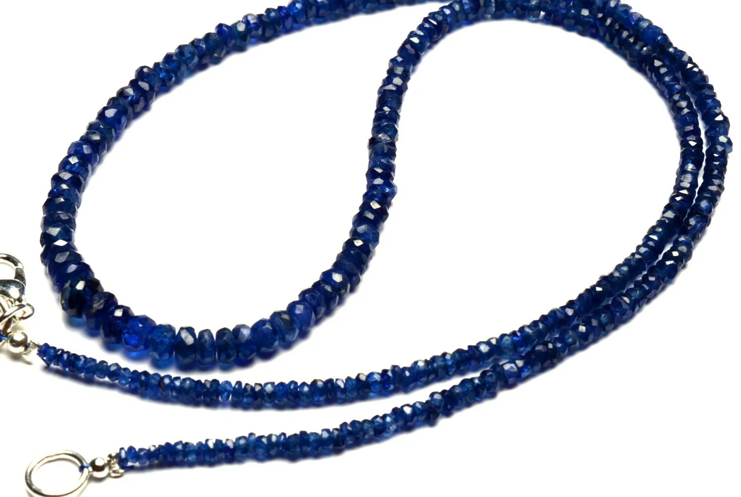 Authentic Natural Gem Myanmar Sapphire Faceted 3- 4Mm Rondelle Beads Necklace 17