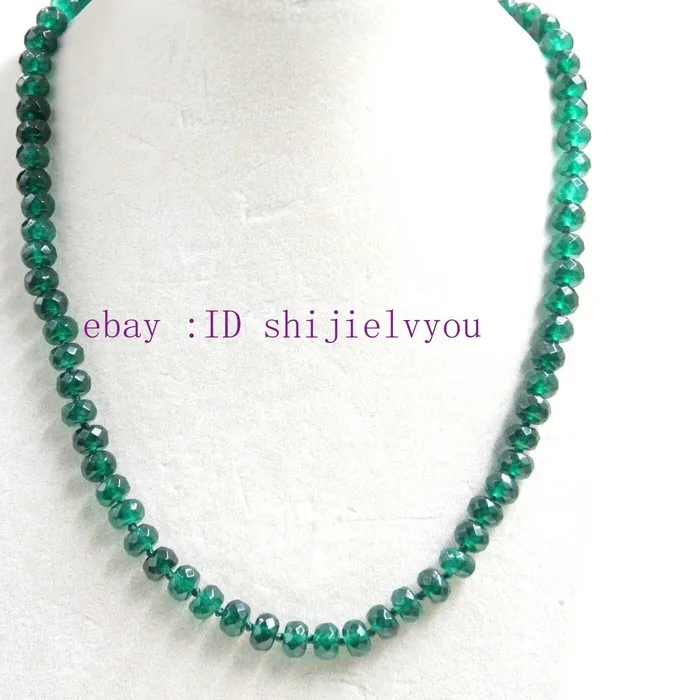 Authentic Handmade 5X8Mm Faceted Natural Green Jade Gemstone Abacus Beads Necklace 18- 25& 034