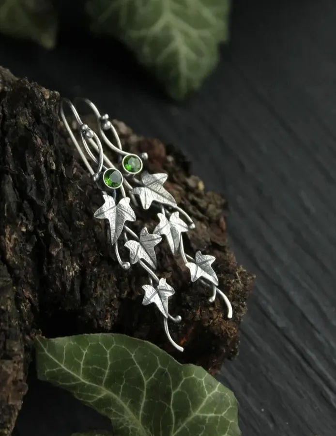 Authentic Whispers Of The Enchanted Forest Crystal Ivy Elven Leaf Earrings