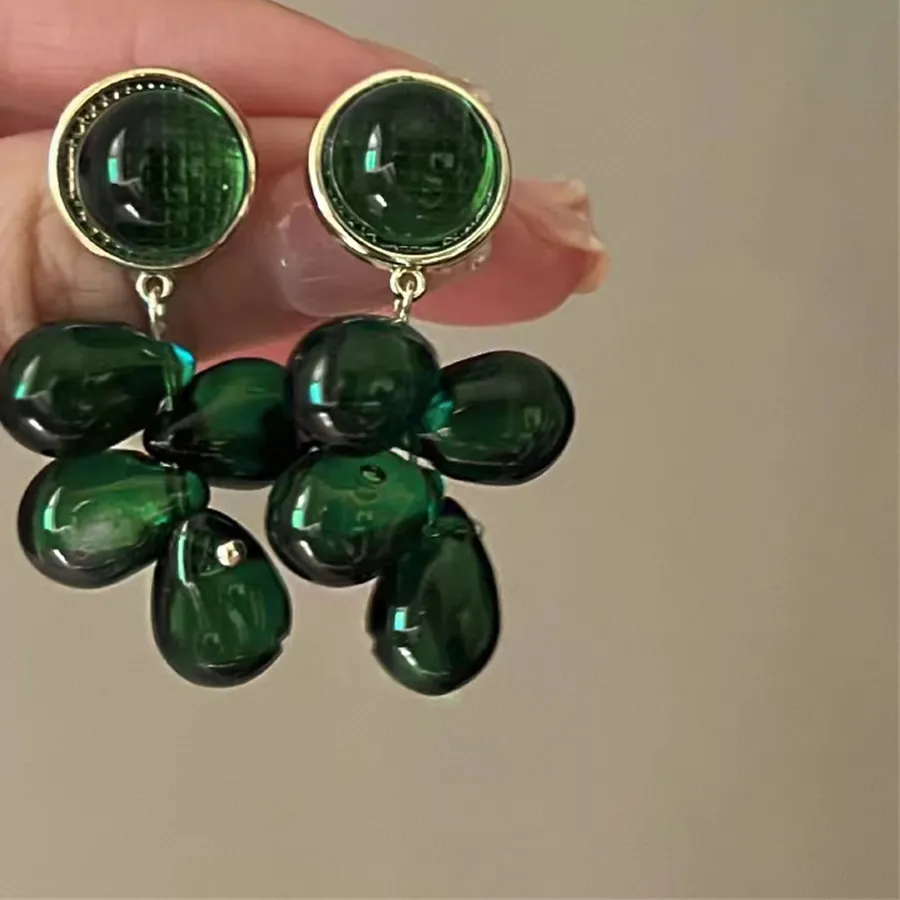 Authentic Vine Of Verdant Grace Gold- Plated Glass Hoop Earrings Of Enchantment