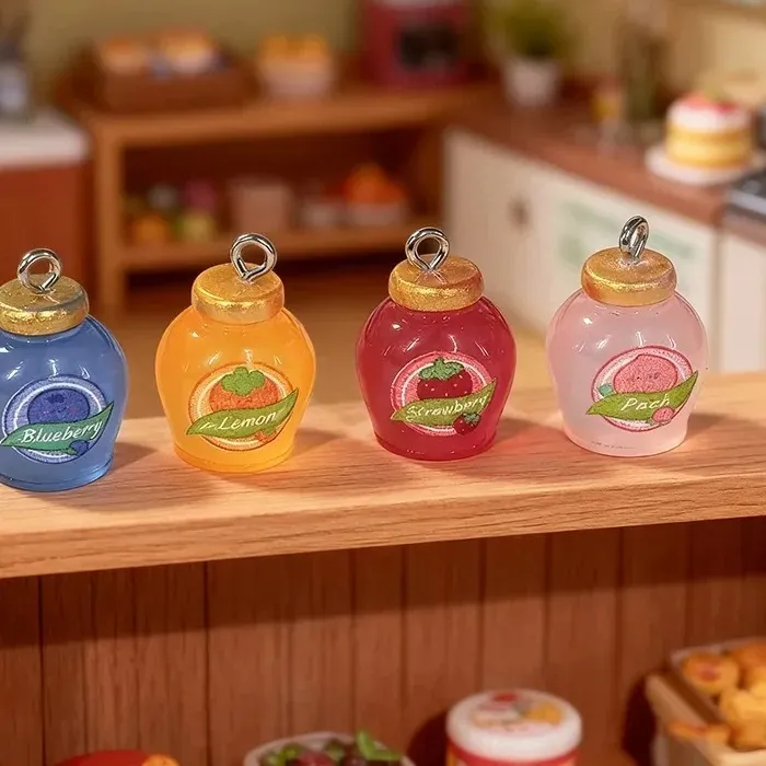 Authentic 10Pcs 3D Noctilucent Jam Bottle Resin Charms Kawaii Strawberry Blueberry Fruit Pendants Diy Craft Supplies For Earrings