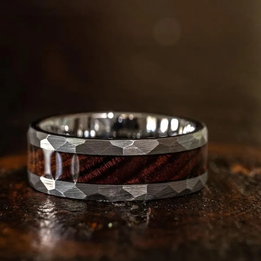 Authentic 8Mm Hammered Silver Color Rings Koa Wood Rings Band Jewelry Ring Dropping Ship
