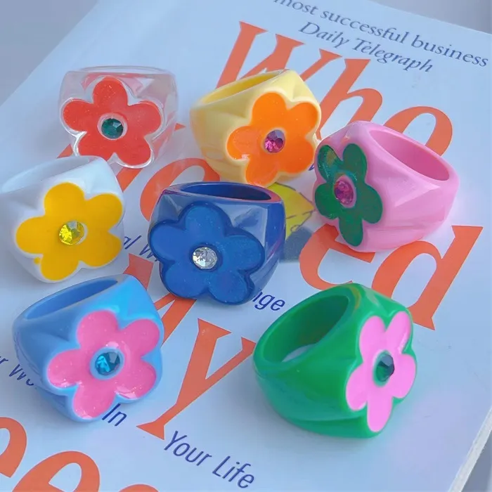Authentic Crystal Resin Bloom Ring Gold- Plated Petal Talisman