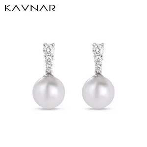 Authentic Drop Earrings for Women White Gold Plated Brass CZ Shell Pearl Dangle 925 Silver