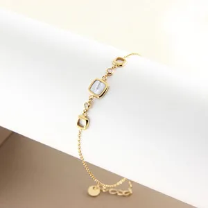 Authentic Wholesale 14K Gold-Plated Anti-Allergy Stainless Steel Anklet Small Square Shell