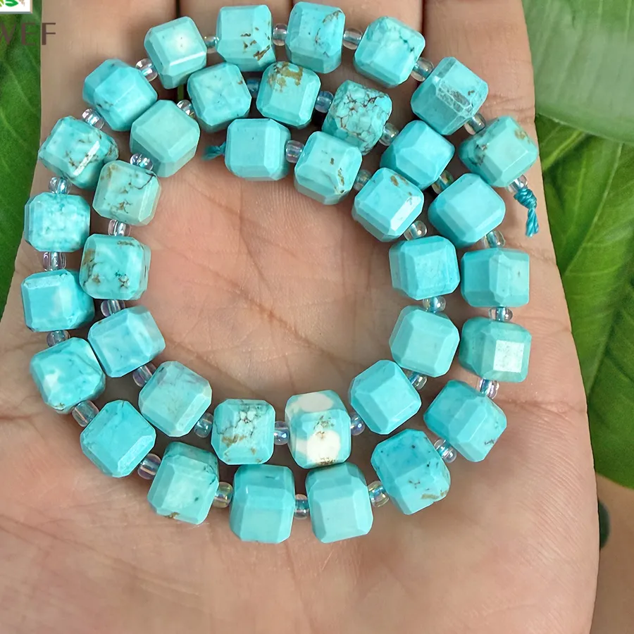 Authentic Natural Blue Turquoises Faceted Cube Loose Beads 15'' Strand Diy Bracelet Earrings Charms Accessories 5 7 8Mm For Jewelry Making