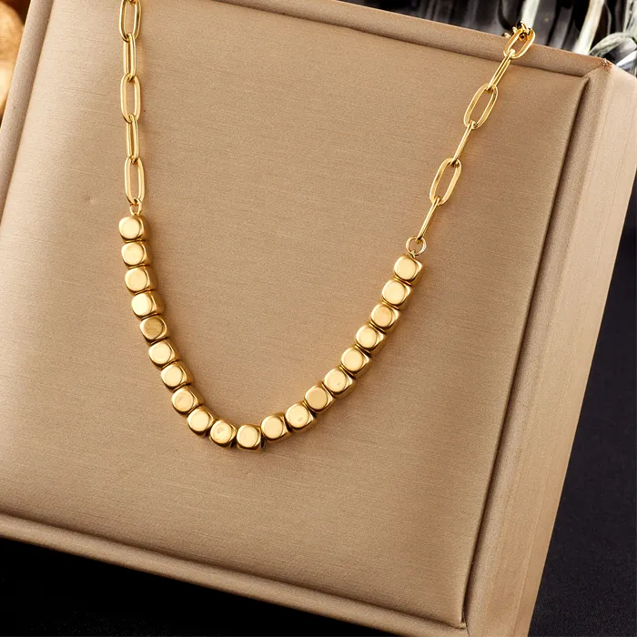 Authentic Dieyuro 316L Gold Color Geometric Cube Chains Necklace Girls Clavicle Choker Jewelry