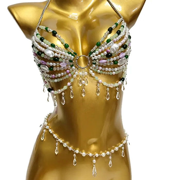 Authentic Siren Of The Tides Beaded Crystal Mermaid Body Chain And Ocean Pearl Bralette