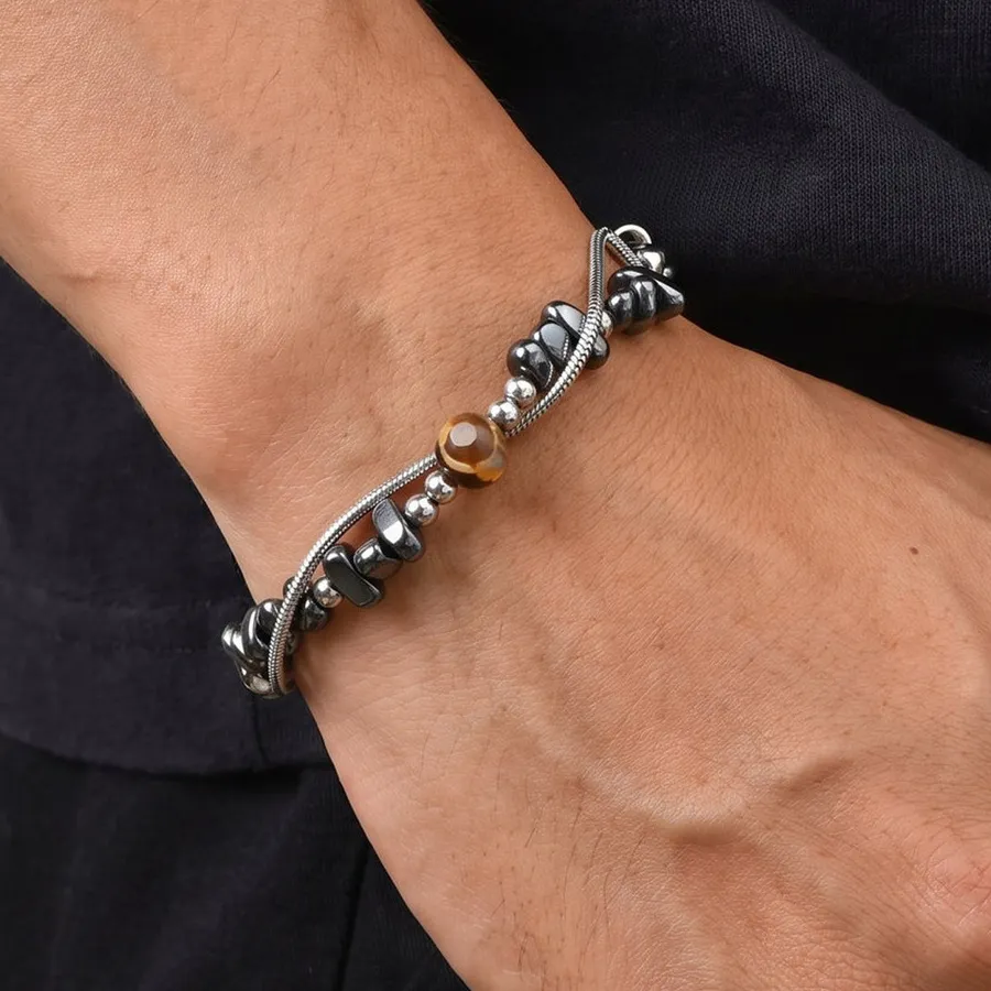 Authentic Obsidian Veil Bracelet Hematite Stone And Double- Layered Chain
