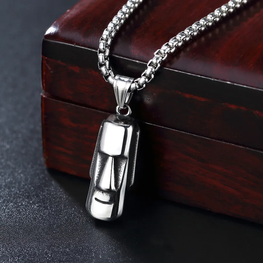 Authentic Easter Island Moai Human Face Statue Pendant Collar Chains Necklace Jewelry
