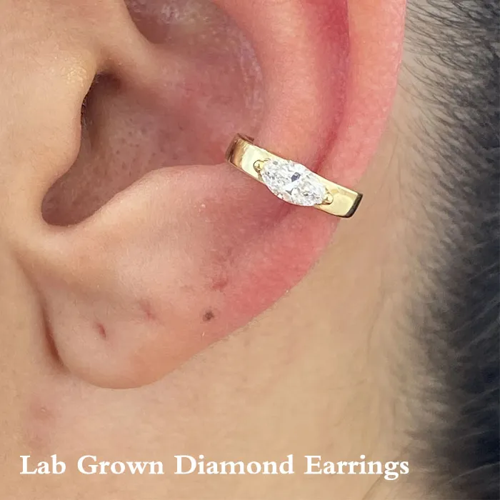 Authentic 0.3 Ctw Def Vs Vvs Marquise Cut Lab Grown Diamonds Elegantly Crafted 14K Gold Cuff Earring Prong Setting Handmade Jewelry