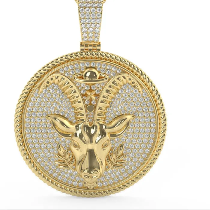 Authentic Real Genuine 3.00 Ctw Lab Growm Diamond Bling Zodiac Astrology Birth Sign Lucky Capricorn Sea Goat Horoscope 10K Gold Pendant Ch