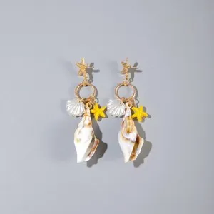 Authentic Women’s Bohemian Ocean Style Drop Earrings Conch Shell Star Gold Plated Stud