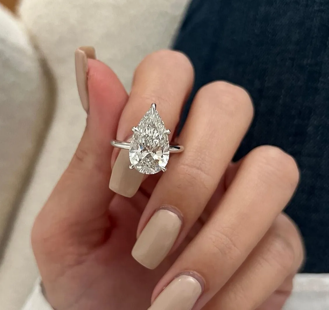 Authentic Pear Shaped 2Ct Lab Grown Diamond Solitaire Ring, Minimalist Single Stone Custom Ring, Available In 14K & 18K Solid Gold Timeless Fine Jewelry For Proposal & Anniversary