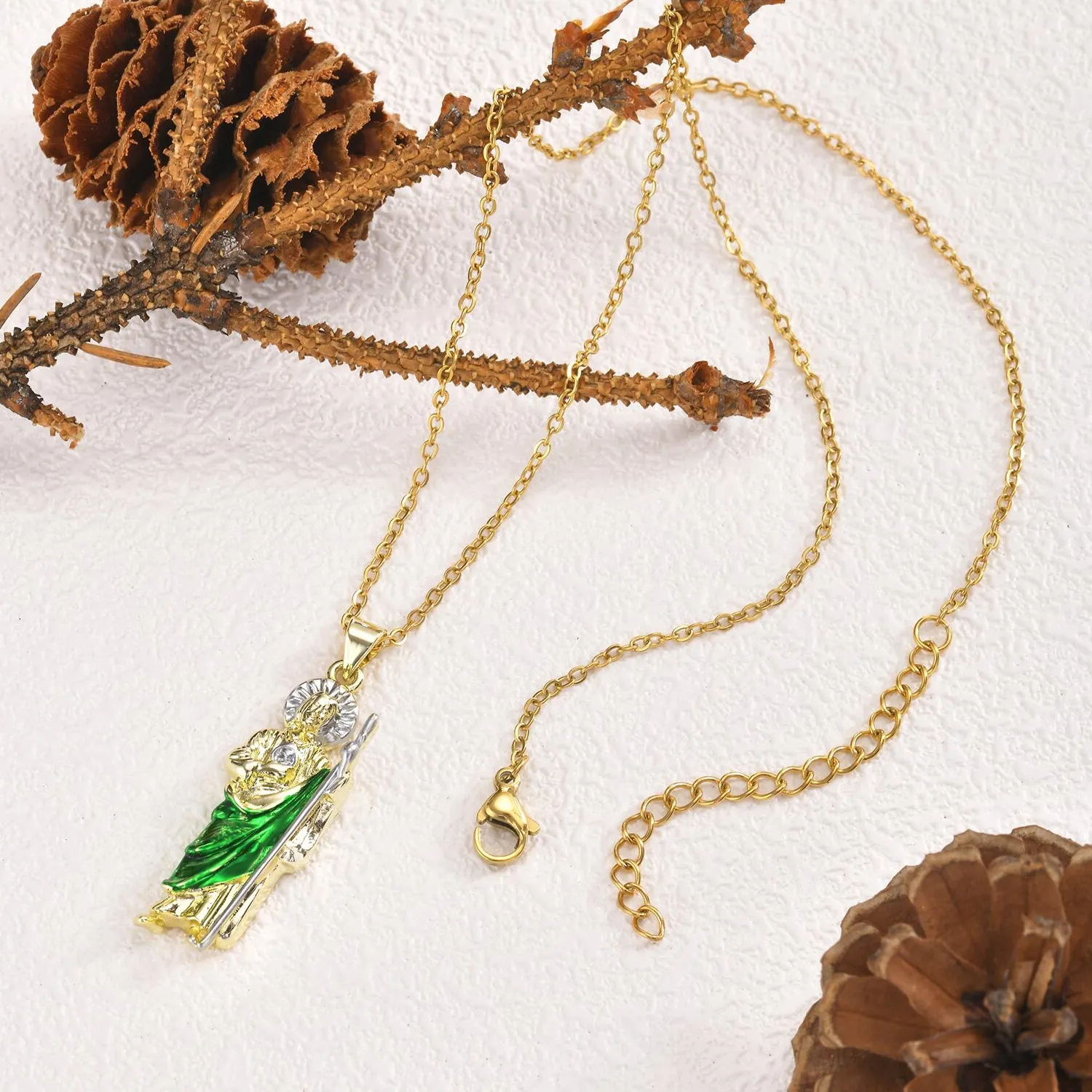 Authentic Saint Jude Pendant Necklace, San Judas Tadeo Medalla Cadena Oro Laminado Religious Jewelry