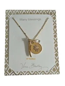 Authentic Vera Bradley Gold Plated Many Blessings Long Hamsa Necklace NWT 32"