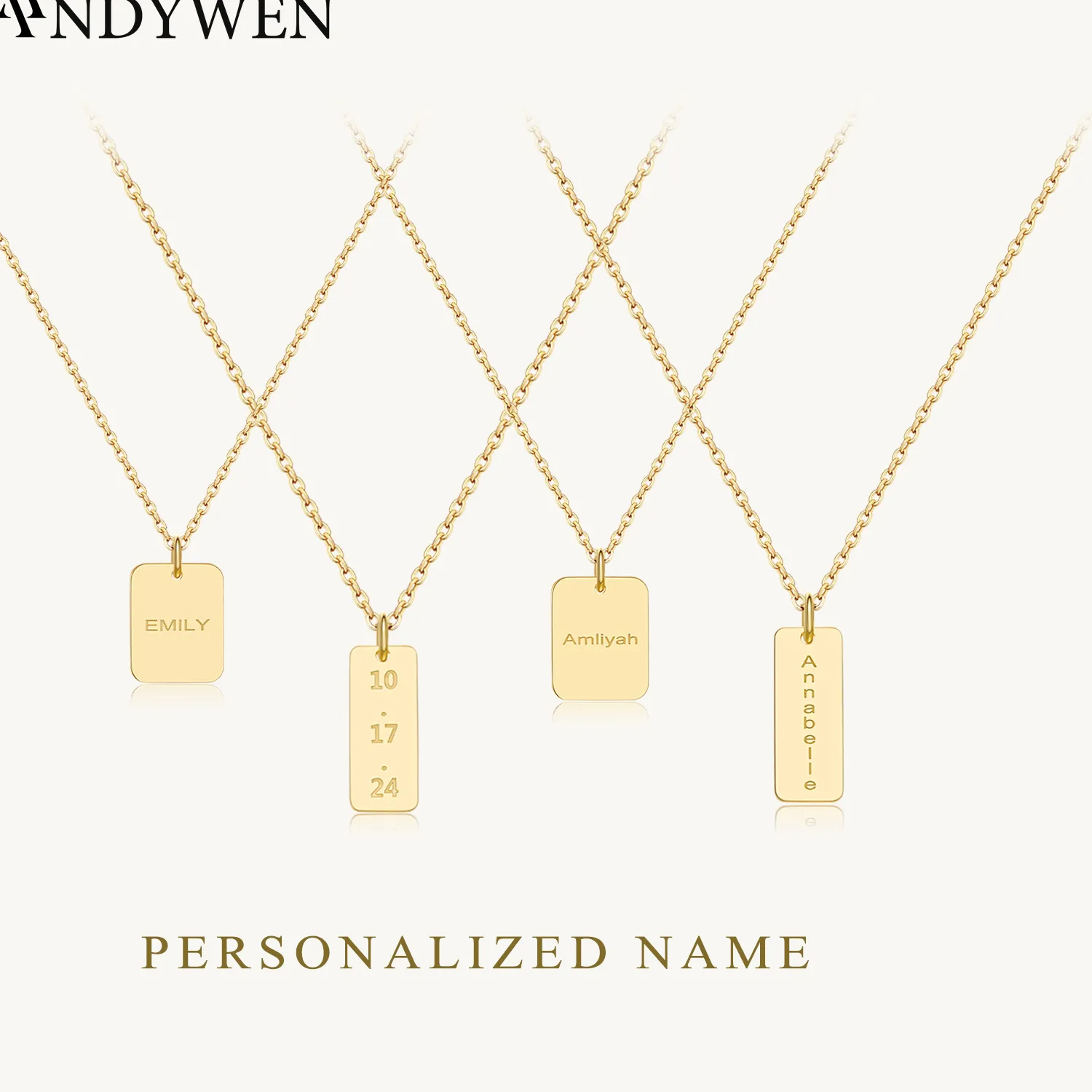 Authentic Andywen 925 Sterling Silver Personalized Engraved Letter Name Rectangle Pendant Necklace Birthday Anniversary Jewelry