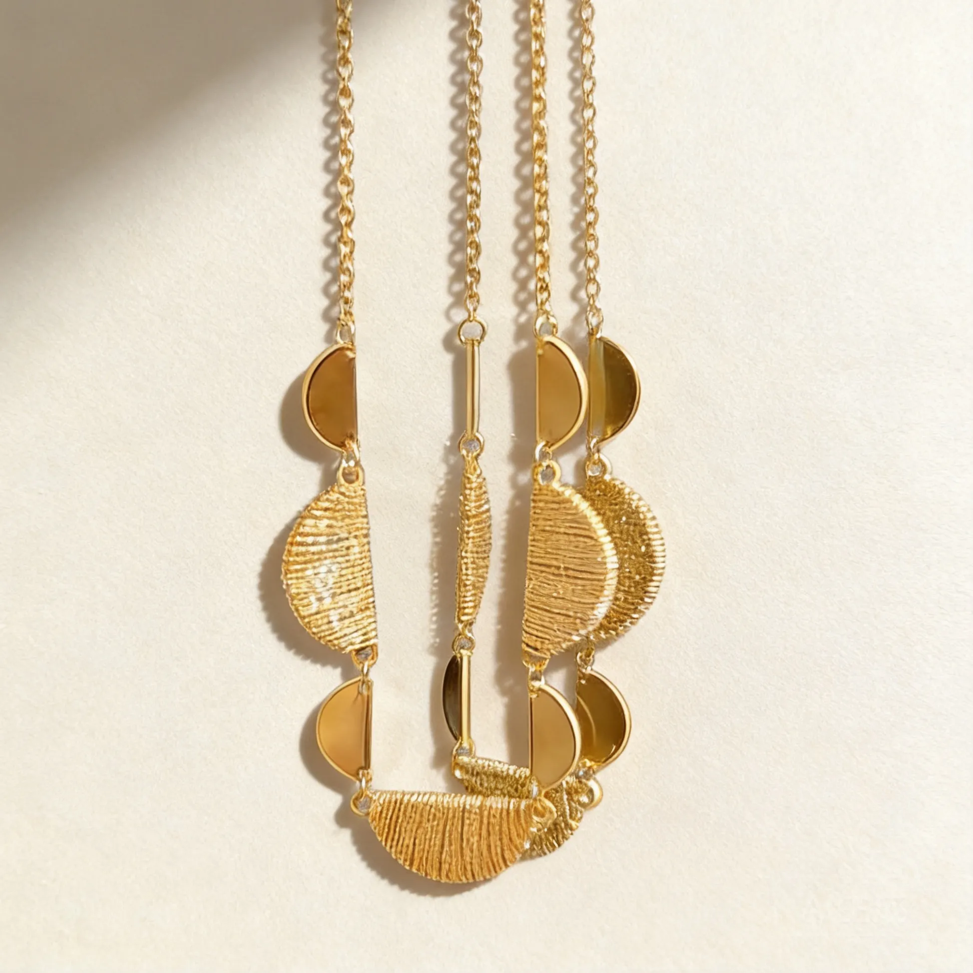 Authentic Chinese Style Auspicious Lucky Blessing Gold Plated Pure Half Circle Pendant Necklace Minimalist Light