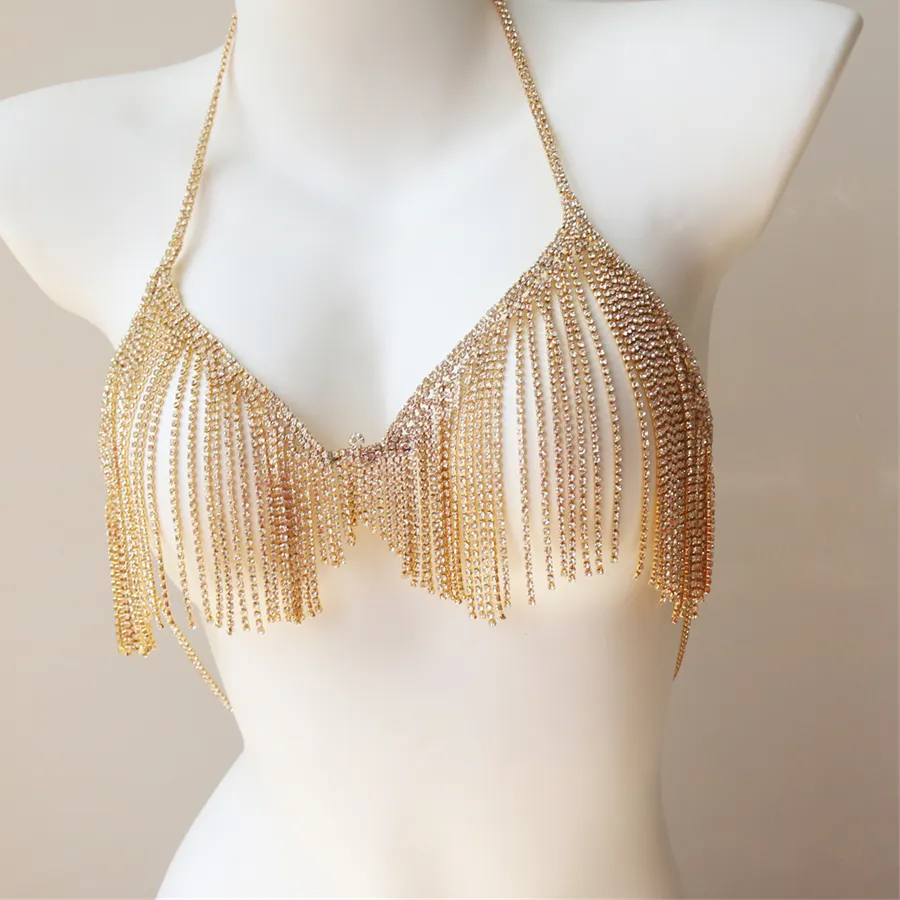 Authentic Sexy Shiny Bikini Body Chain Ladies Temperament Rhinestone Bra Chain Beach Dressing Jewelry Accessories