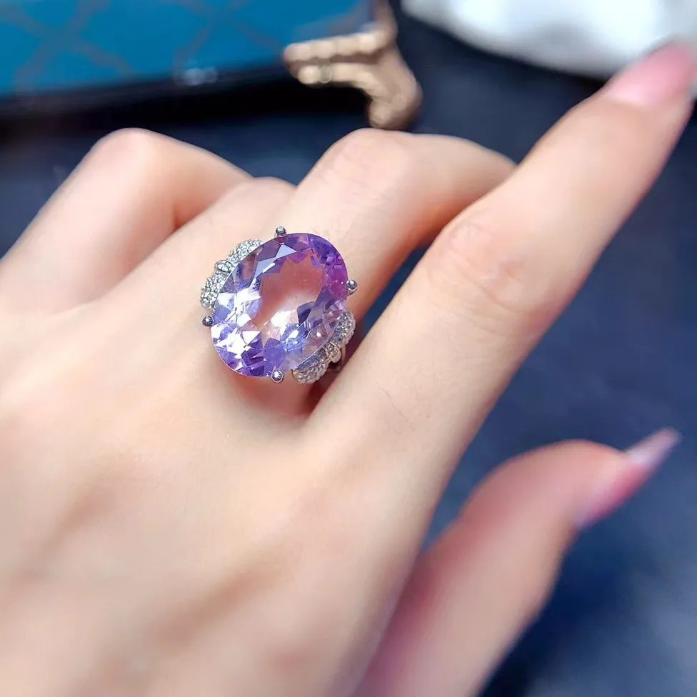 Authentic Amethyst Twilight Ring 925 Silver Talisman Bathed In 18K Gold For Spiritual Clarity