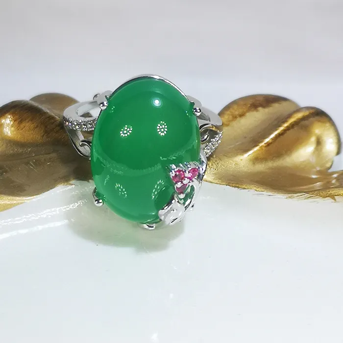 Authentic 925 Silver Sterling Green Chalcedony Jewelry 15Ct 13Mm 18Mm 100 Natural Chalcedony Ring With Certificate