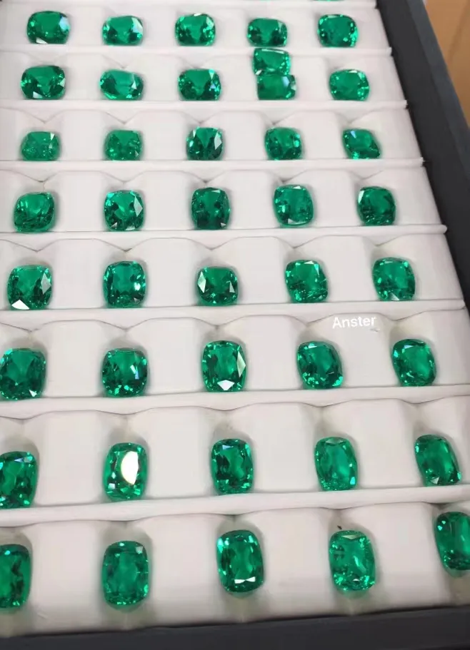 Authentic All Sizes All Shapes Lab Grown Cushion Shape Colombian Emerald Muzo Green Color Loose Gemstones For Jewelry Making