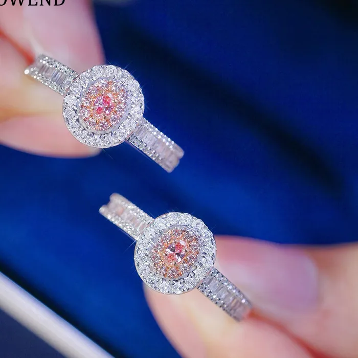 Authentic Luowend 100 18K White Gold Rings Elegant Oval Shape Real Natural Pink Diamond Ring High Jewelry