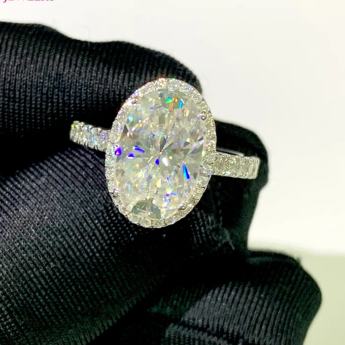 Authentic Cadermay Jewelry 8X12Mm 4.5Ct Oval Shape Vvs Moissanite 925 Silver Rings Moissanite Halo Rings Pave