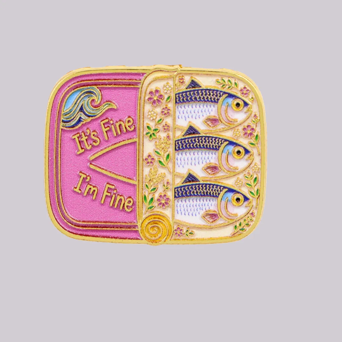 Authentic It's Fine I'm Fine Enamel Pin Funny Sardines Fish Brooch Lapel Pins Badge On Backpack Clothing Accessories Jewelry