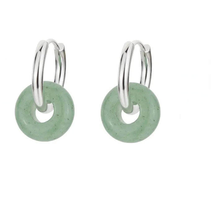 Authentic 925 Sterling Silver Interlinked Circle Natural Stone Pendant Hoop Earrings Lightweight Small Earring