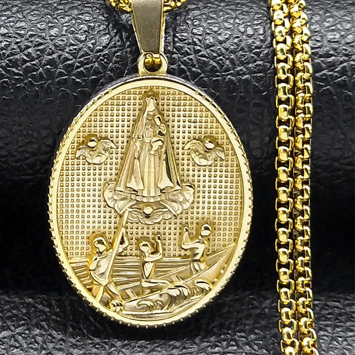Authentic Catholic Virgin Mary Medal Pendant Necklace Gold Color Angle Holy Chain Jewelry Collier Nzz462S02